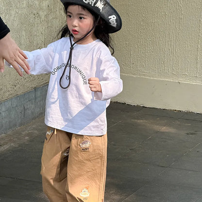 -落書き風キャラクターTシャツ ロゴ入りバックプリント長袖Tシャツ【mh0011065】 - mamahalo shop - 長袖Tシャツ -  べビー服 - 子供服 - 男の子 - 女の子