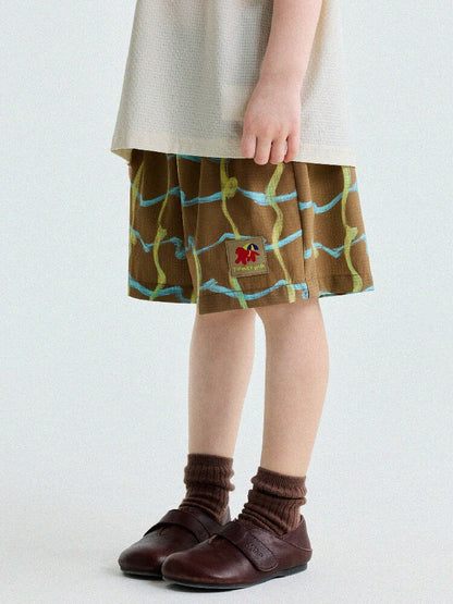 Abstract Line Quick-Dry Shorts ワッペン ハーフパンツ【mh0013197】