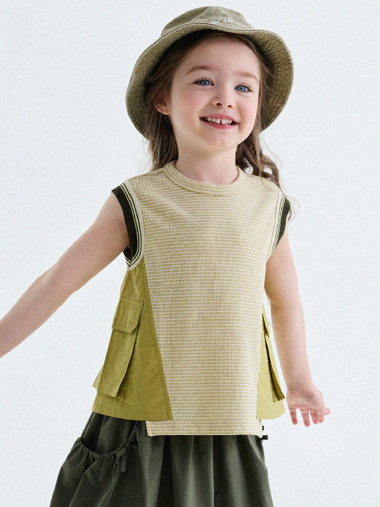 Striped Cargo Vest Cotton T-shirt Camiseta sin mangas de rayas【mh0013203】