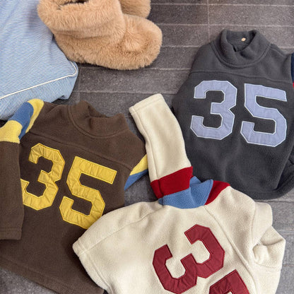 -長袖フリース プルオーバー ナンバーワッペン ハイネック スリーブデザイン【mh0011409】 - mamahalo shop - トレーナー・フーディ -  べビー服 - 子供服 - 男の子 - 女の子