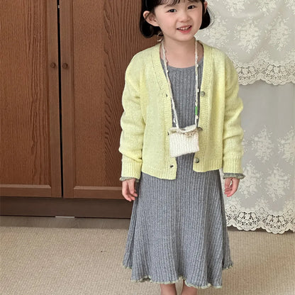 -ショート丈Vネックニットカーディガン【mh0011255】 - mamahalo shop - カーディガン・パーカー -  べビー服 - 子供服 - 男の子 - 女の子