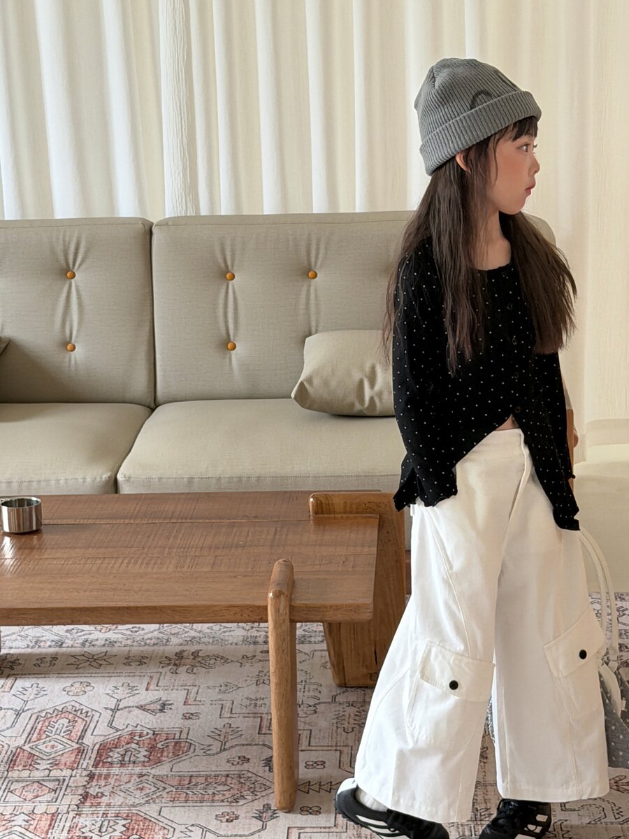 キッズ ジュニア ビッグポケット ステッチ ルーズ ワイド カーゴパンツ【mh0014461】