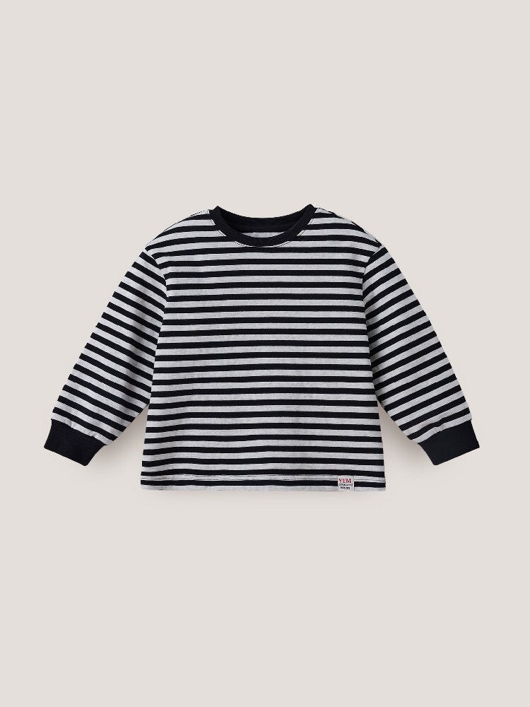 キッズ ジュニア ボーダー柄 チェーン刺繍 長袖Tシャツ【mh0014264】