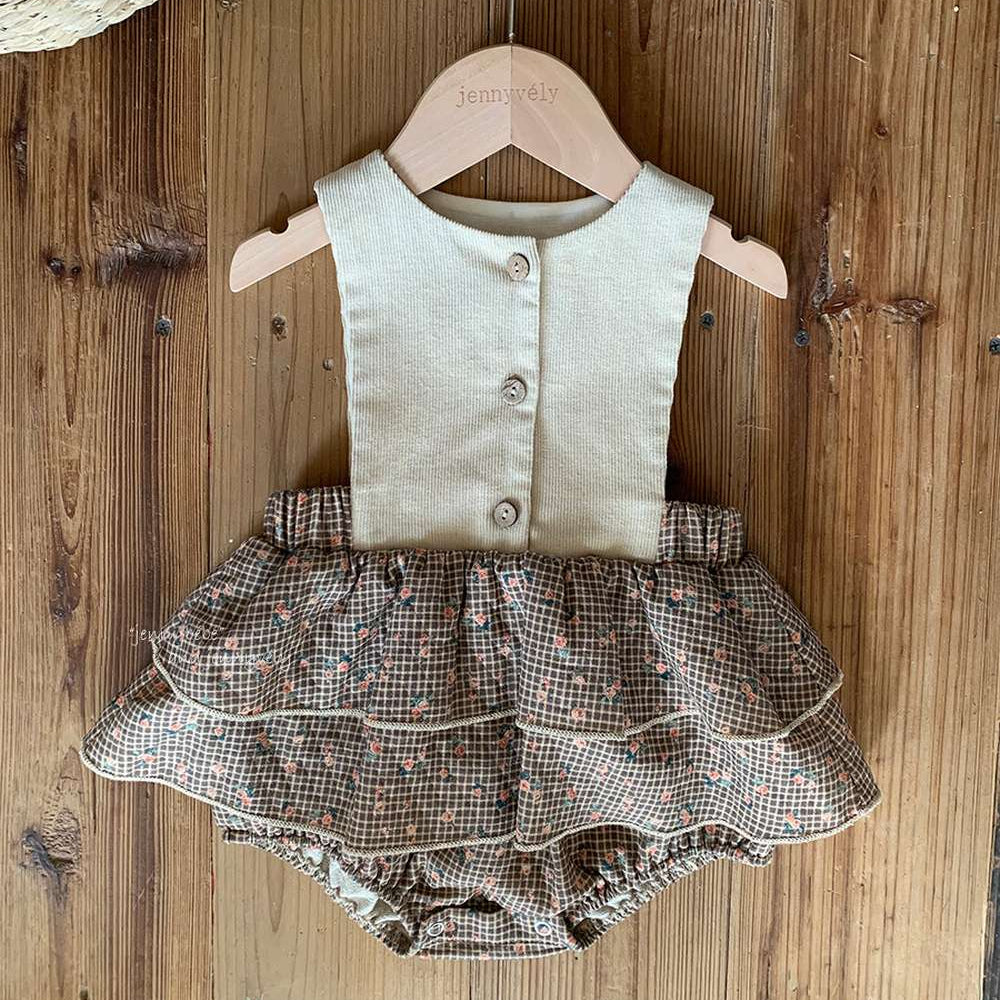 ノースリーブロンパース コーデュロイ チェック柄 フリルスカート【mh0011533】