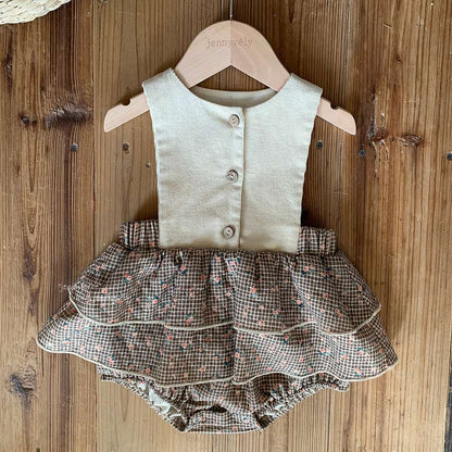 ノースリーブロンパース コーデュロイ チェック柄 フリルスカート【mh0011533】