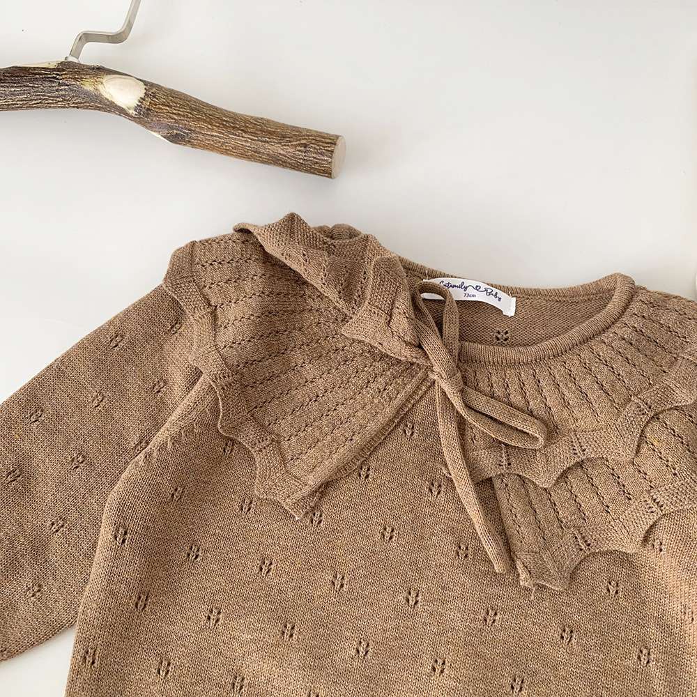 長袖ニットセーター フリルネック プルオーバー レースフリル スカートブルマ【mh0011520】