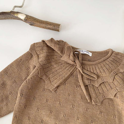 長袖ニットセーター フリルネック プルオーバー レースフリル スカートブルマ【mh0011520】