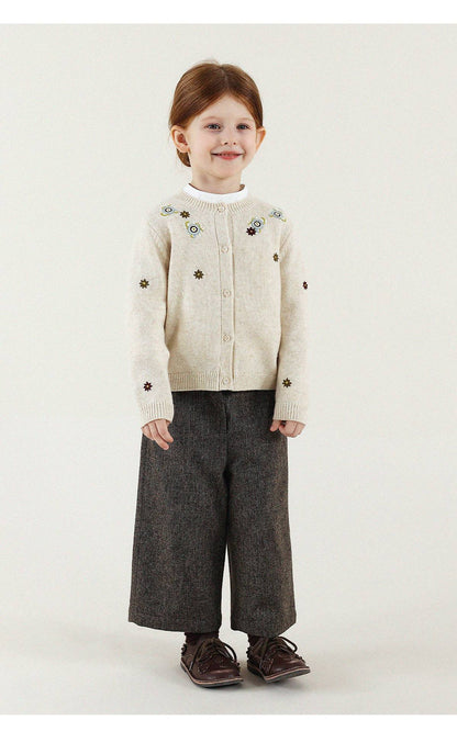 -長袖カーディガン ウール混紡 刺繍デザイン クルーネック【mh0011343】 - mamahalo shop - カーディガン・パーカー -  べビー服 - 子供服 - 男の子 - 女の子