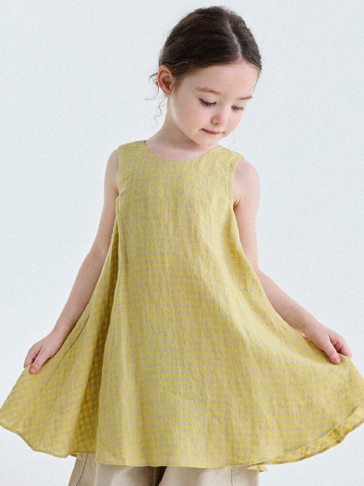 Gingham Plaid Linen Sundress チェック ノースリーブワンピース【mh0013186】