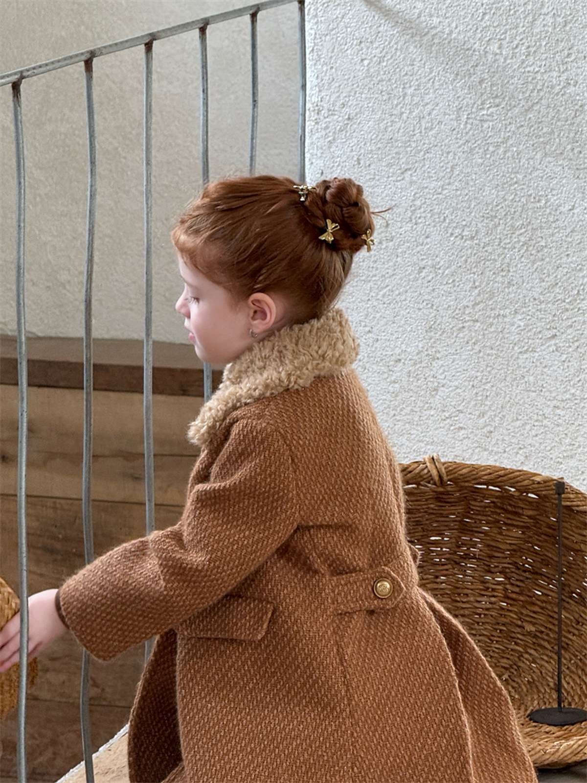 -ミドル丈コート ファーカラー プレッピーツイード風アウター【mh0011441】 - mamahalo shop - ショートコート・ジャケット・ジャンパー -  べビー服 - 子供服 - 男の子 - 女の子