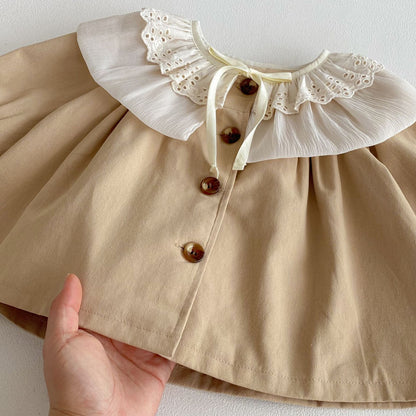 Gabardina de manga larga con cuello de pétalos y estampado floral [mh0012090]