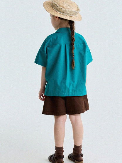 Retro Color-Blocking Short-Sleeved Cotton Shirt レトロ 半袖シャツ【mh0013207】