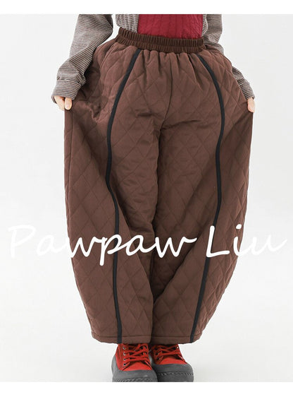 Pawpaw Liu | Diamond Plaid Brown Cotton Pants ダイヤ柄 コットン ブラウン テーパードパンツ【mh0020082】