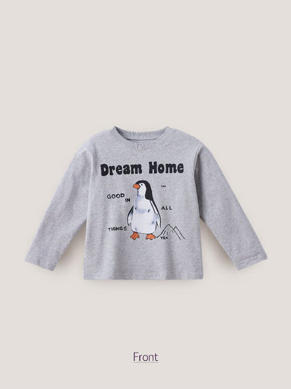 キッズ長袖Tシャツ グレー 動物プリント フロント