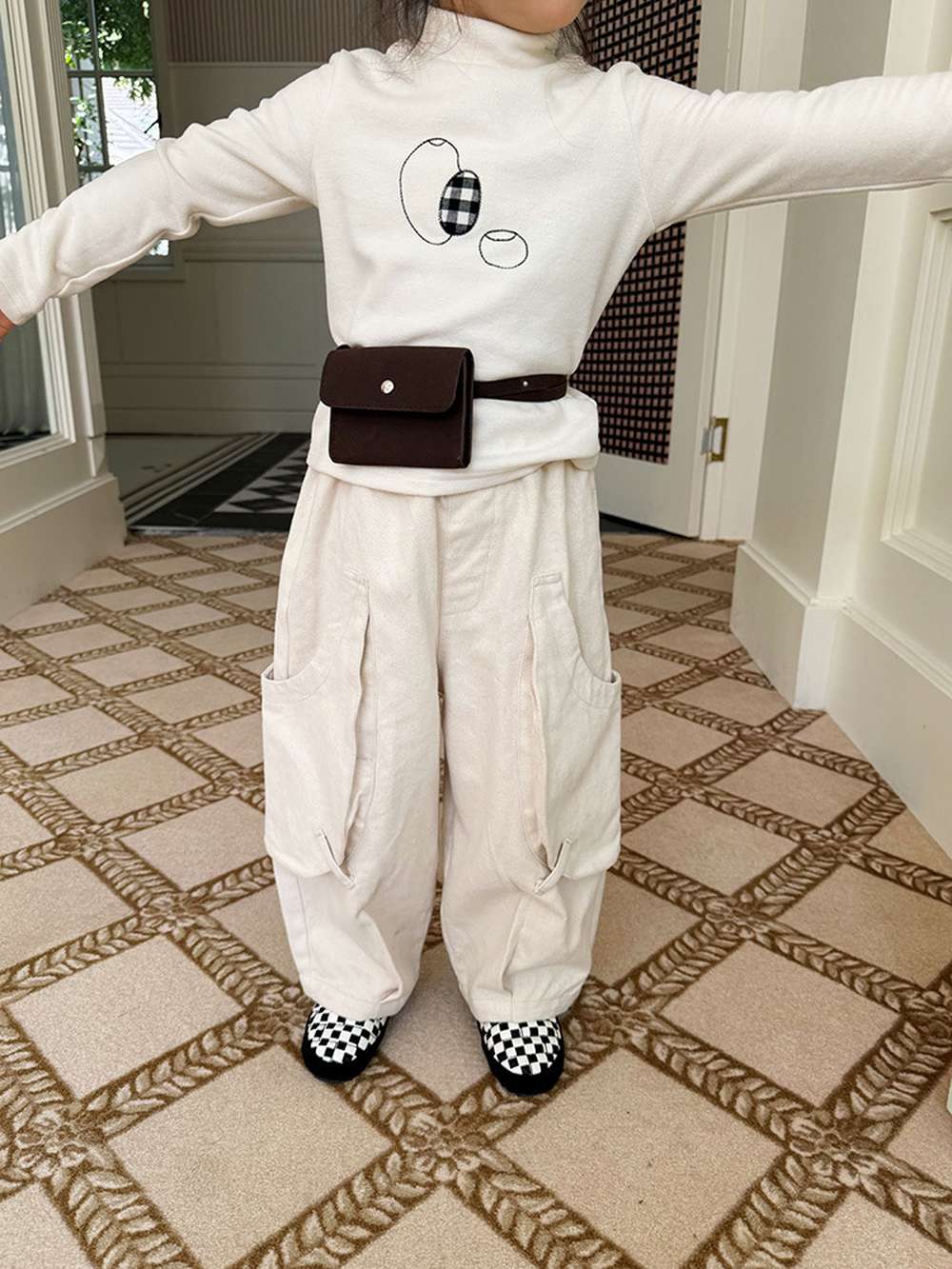 長袖ハイネックトップス | アップリケ刺繍 | 裏起毛モックネックカットソー【mh0011471】