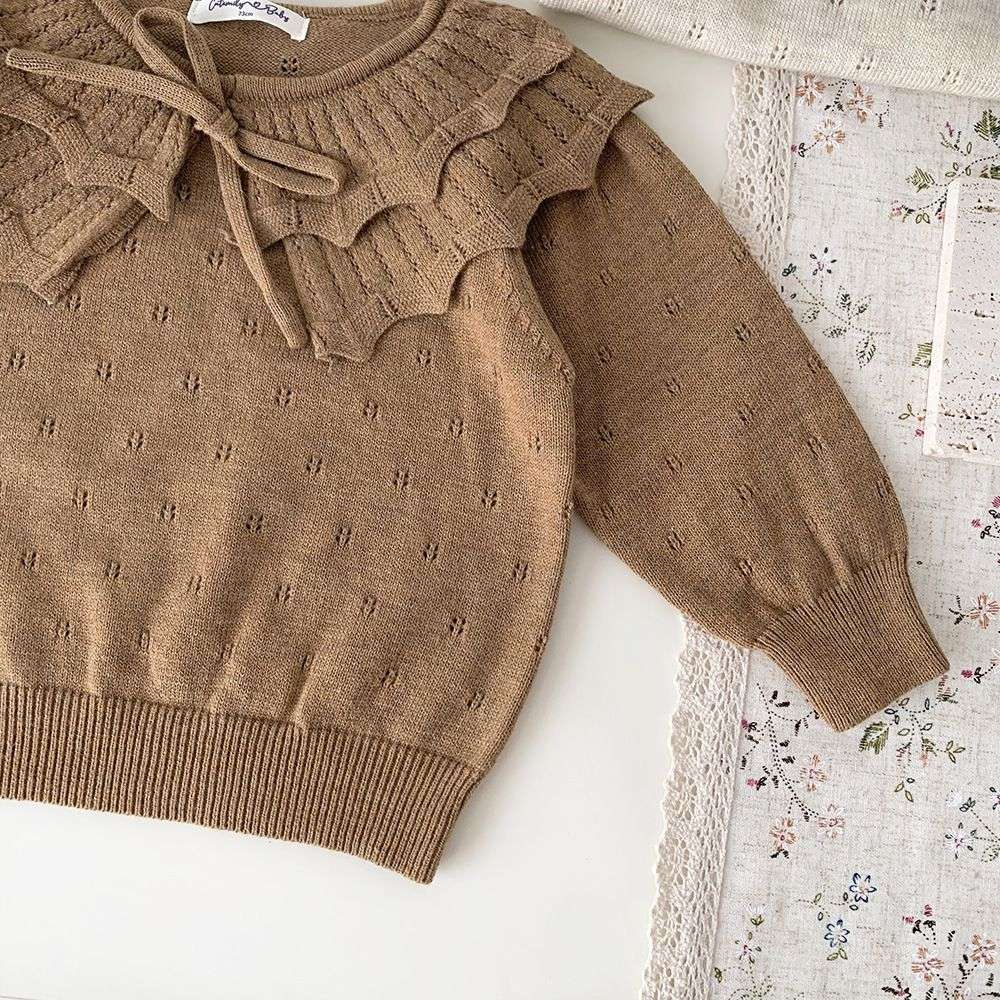 長袖ニットセーター フリルネック プルオーバー レースフリル スカートブルマ【mh0011520】