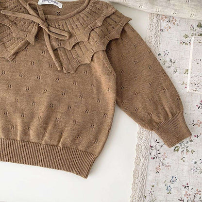 長袖ニットセーター フリルネック プルオーバー レースフリル スカートブルマ【mh0011520】