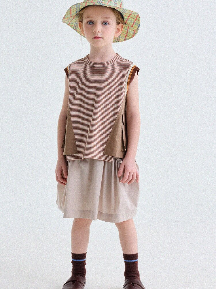 Striped Cargo Vest Cotton T-shirt Camiseta sin mangas de rayas【mh0013203】