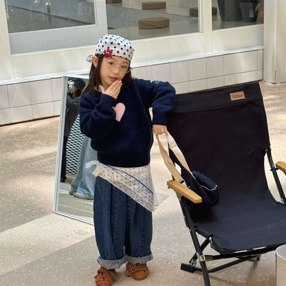 長袖ニット ハート柄プルオーバー クルーネック ゆるシルエット【mh0011432】