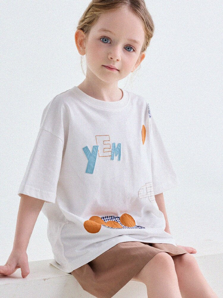 Camiseta de Manga Corta con Letras Aplicadas 【mh0013192】