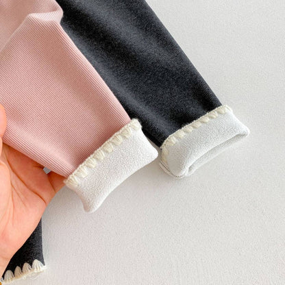 -ロングレギンスパンツ リブ生地 裏ボア あったか 裾メロウフリル スリムフィット【mh0011394】 - mamahalo shop - レギンスパンツ -  べビー服 - 子供服 - 男の子 - 女の子