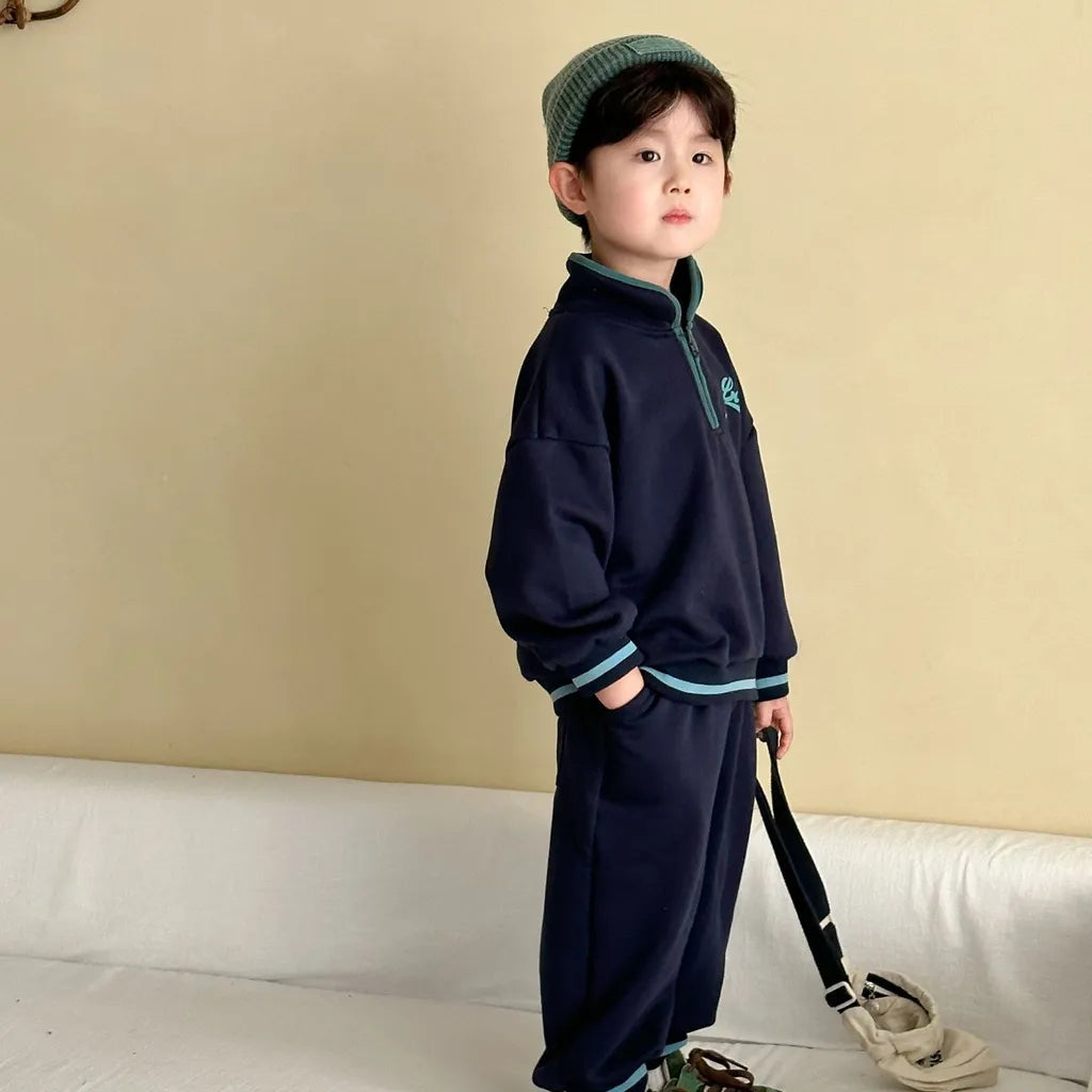 -LOVE刺繍ハーフジップスウェットセットアップ 2点セット【mh0011251】 - mamahalo shop - 長袖セットアップ -  べビー服 - 子供服 - 男の子 - 女の子