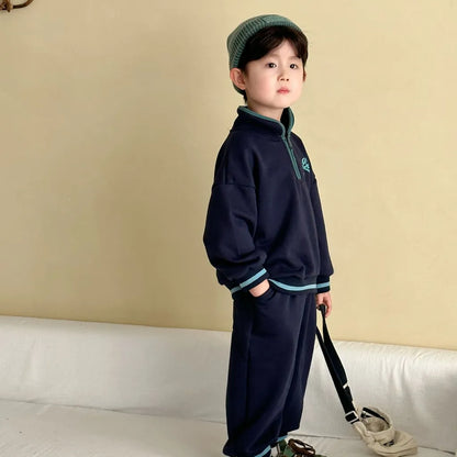 -LOVE刺繍ハーフジップスウェットセットアップ 2点セット【mh0011251】 - mamahalo shop - 長袖セットアップ -  べビー服 - 子供服 - 男の子 - 女の子