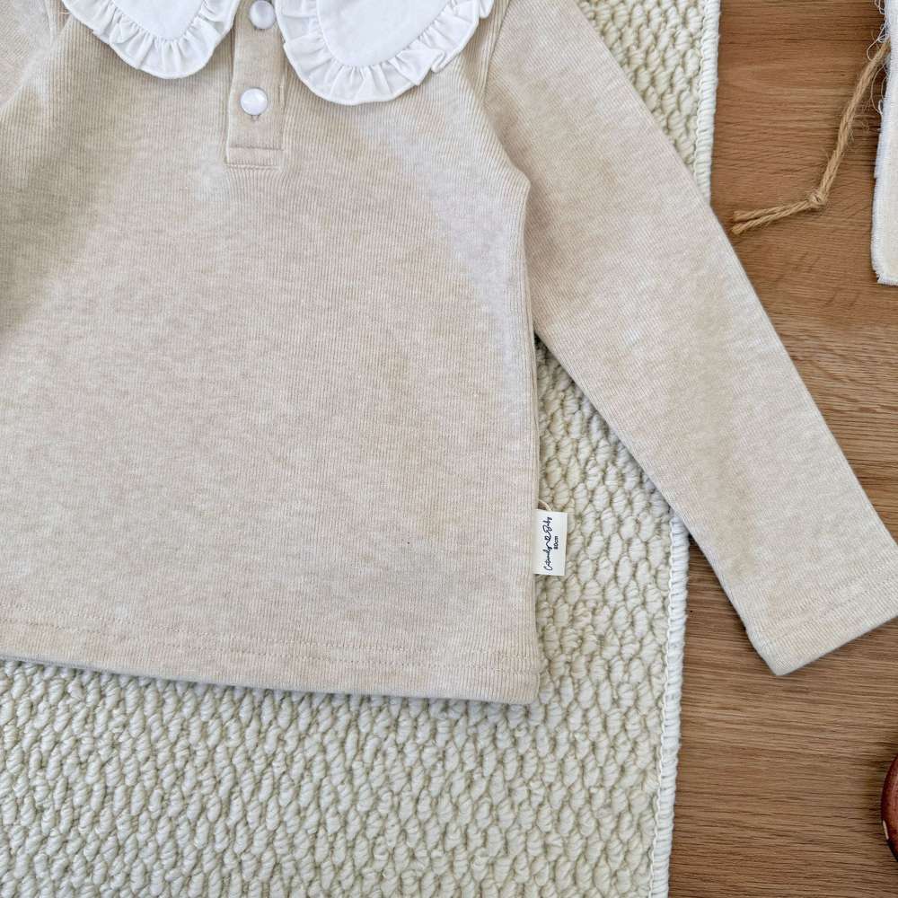 長袖Tシャツ フリル襟 フライス 裏起毛 リブTシャツ【mh0011508】