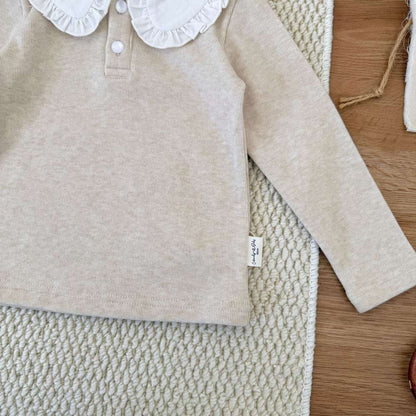 長袖Tシャツ フリル襟 フライス 裏起毛 リブTシャツ【mh0011508】