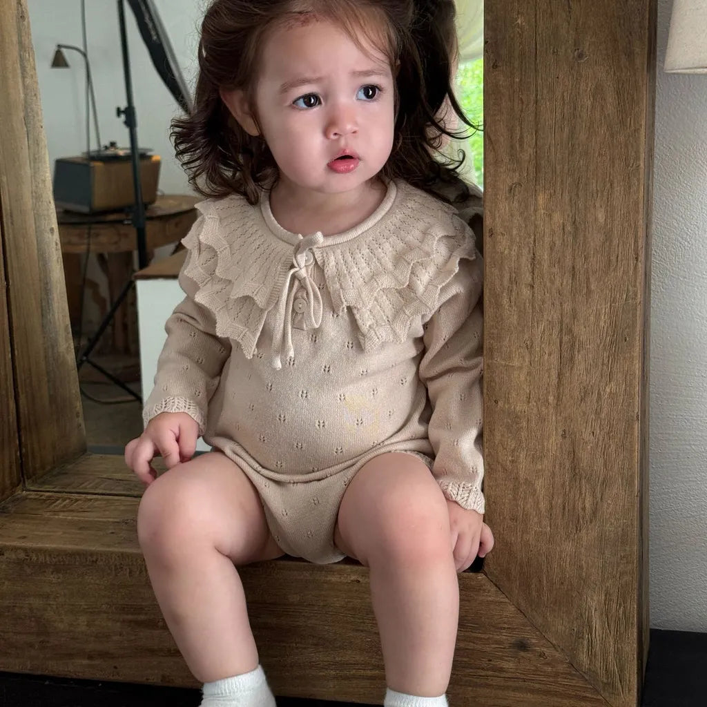 -ビッグカラーリボン付きニットロンパース【mh0011149】 - mamahalo shop - 長袖ロンパース -  べビー服 - 子供服 - 男の子 - 女の子