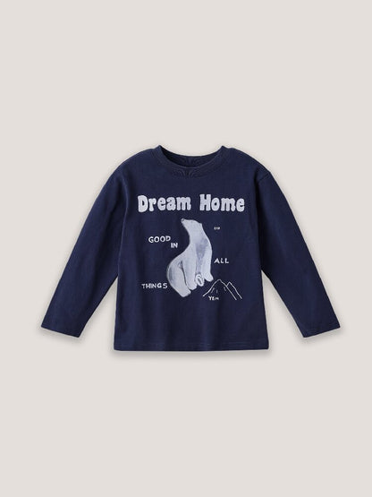 キッズ長袖Tシャツ ネイビー 動物プリント フロント