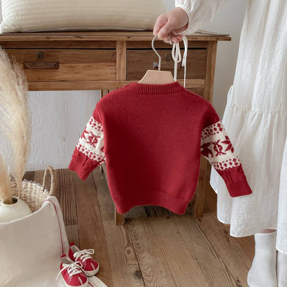 -長袖セーター ニット プルオーバー ノルディック柄 雪の結晶 トナカイ柄 あったか【mh0011378】 - mamahalo shop - ニット・セーター -  べビー服 - 子供服 - 男の子 - 女の子