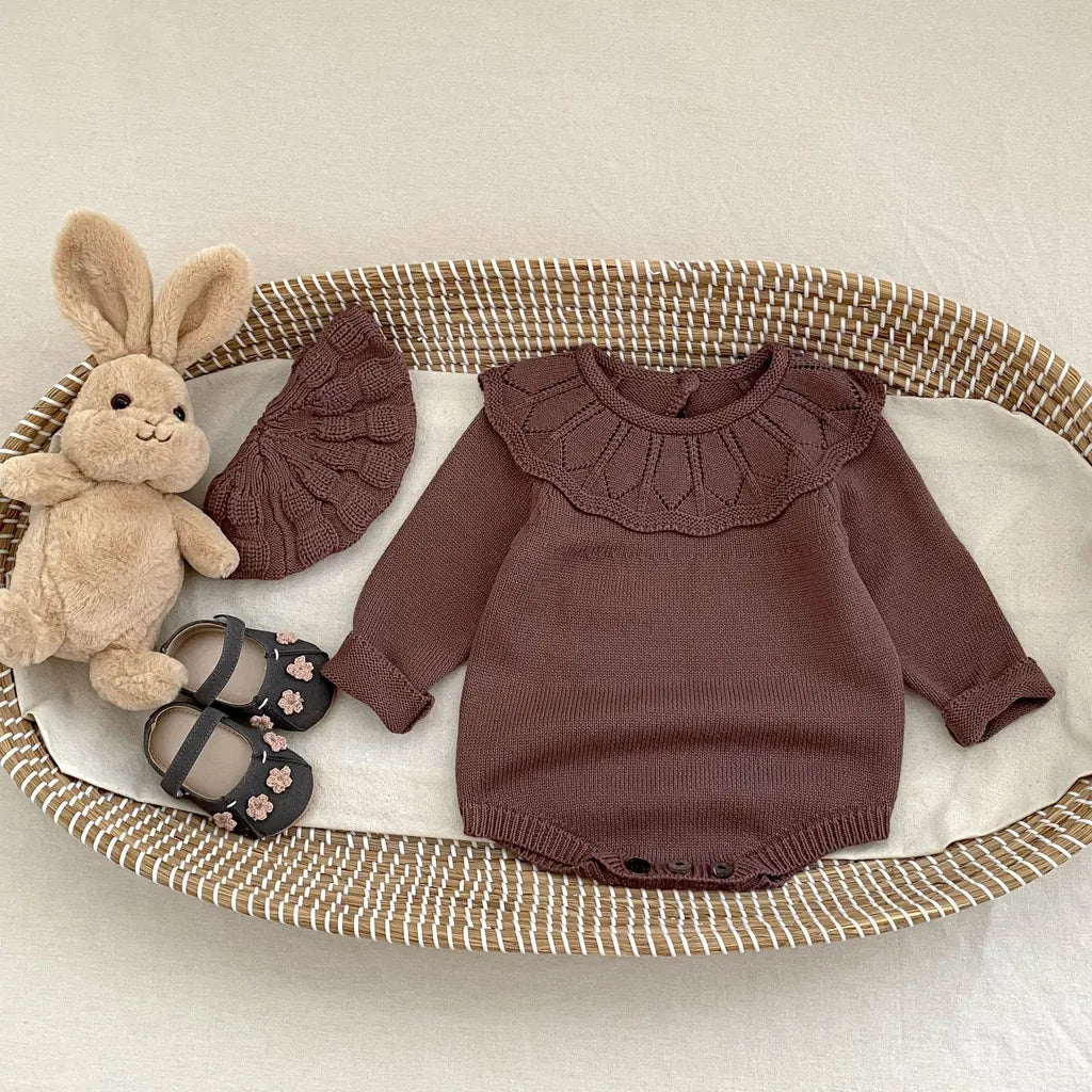 -ラッフルレースニット襟長袖ロンパース【mh0011077】 - mamahalo shop - 長袖ロンパース -  べビー服 - 子供服 - 男の子 - 女の子