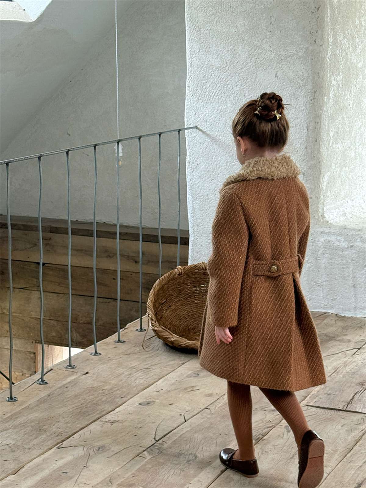 -ミドル丈コート ファーカラー プレッピーツイード風アウター【mh0011441】 - mamahalo shop - ショートコート・ジャケット・ジャンパー -  べビー服 - 子供服 - 男の子 - 女の子