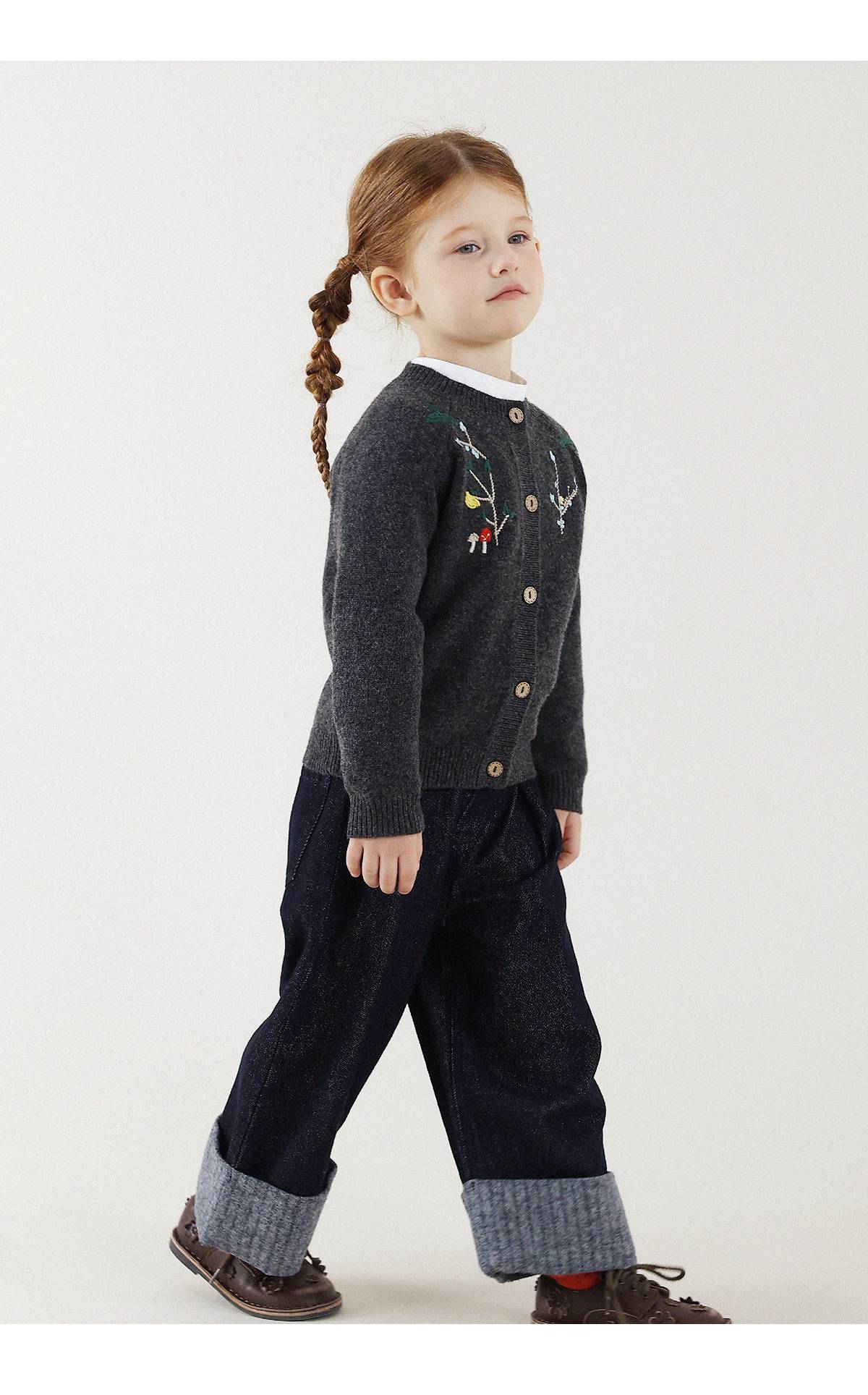 -長袖カーディガン ウール混紡 刺繍デザイン クルーネック【mh0011343】 - mamahalo shop - カーディガン・パーカー -  べビー服 - 子供服 - 男の子 - 女の子