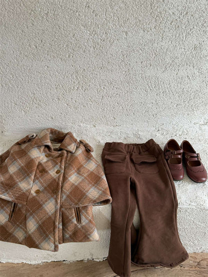 チェック柄ケープ マント風コート ウール調アウター 厚手防寒【mh0011445】