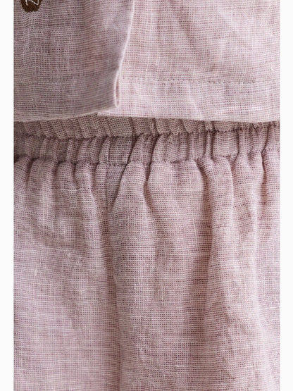 Embroidered Linen Sleeveless Shirt Shorts フルーツ刺繍 ノースリーブシャツ ショートパンツ【mh0013187】