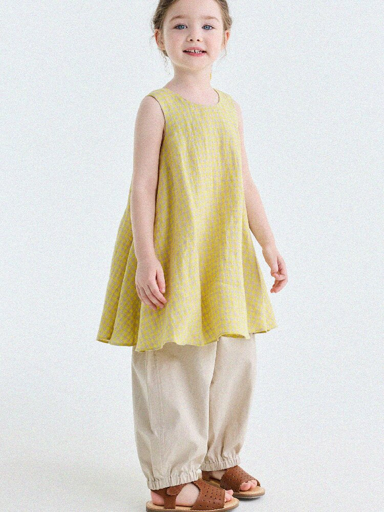 Gingham Plaid Linen Sundress チェック ノースリーブワンピース【mh0013186】