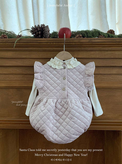 ノースリーブワンピース/ロンパース キルティング フリル袖 ジャンパースカート ボディスーツ【mh0011544】