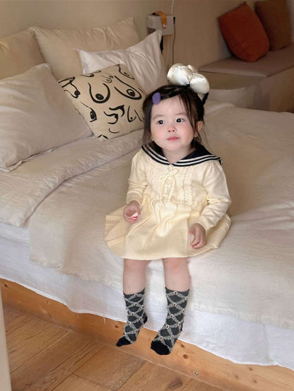 長袖ニットワンピース セーラー襟 プリーツスカート ベビー服【mh0011512】