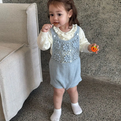 -透かし編みレースフラワーニットロンパース/ボンネット【mh0011143】 - mamahalo shop - ノースリーブロンパース -  べビー服 - 子供服 - 男の子 - 女の子