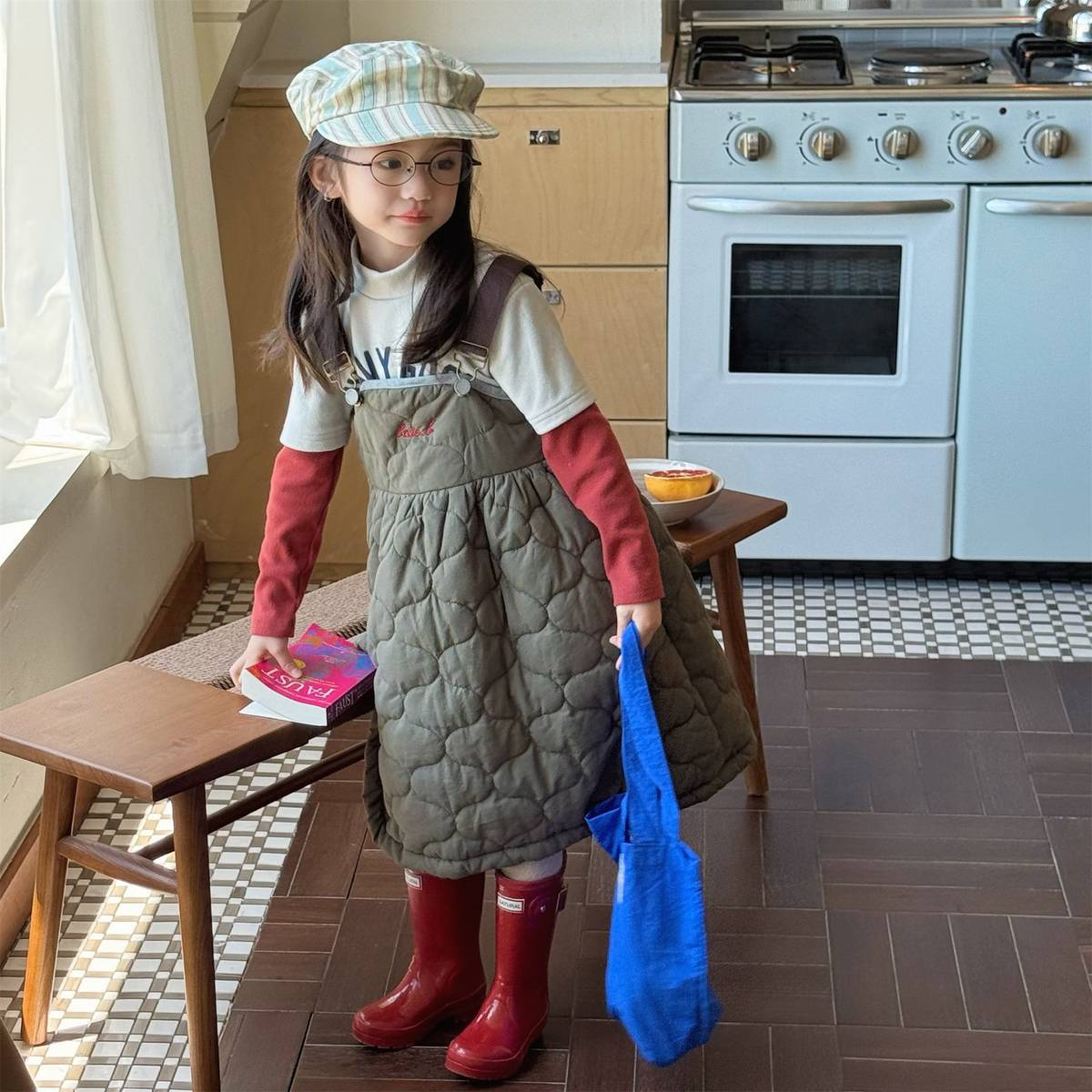 -キルティング サロペットスカート ジャンパースカート 中綿入り【mh0011419】 - mamahalo shop - ノースリーブワンピース -  べビー服 - 子供服 - 男の子 - 女の子