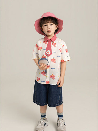 Elephant Whale Shirt ネクタイ付 アニマル 半袖シャツ【mh0012735】