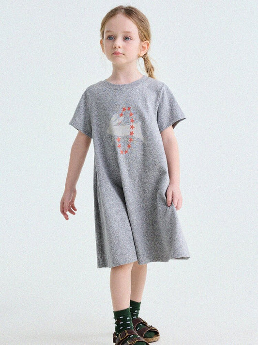 Rabbit Print A-line T-shirt Dress Aライン 半袖ワンピース【mh0013189】