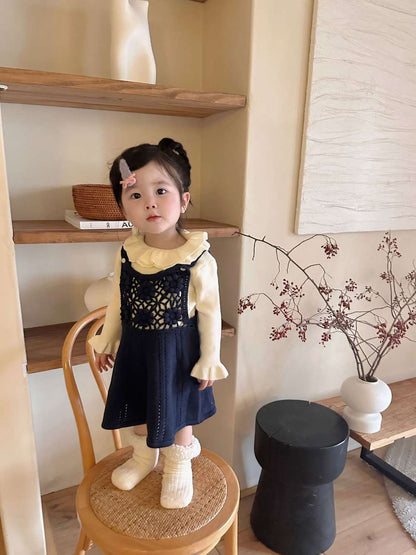 ノースリーブクロシェワンピース/長袖フリルニット リブセーター ドレス【mh0011516】