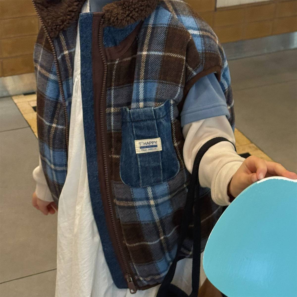-チェック柄ベスト 裏ボア デニムポケット 中綿入り アウター【mh0011418】 - mamahalo shop - ベスト -  べビー服 - 子供服 - 男の子 - 女の子