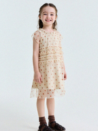 Polka Dot Ruffle Mesh Dress チュール フレンチスリーブワンピース【mh0013199】