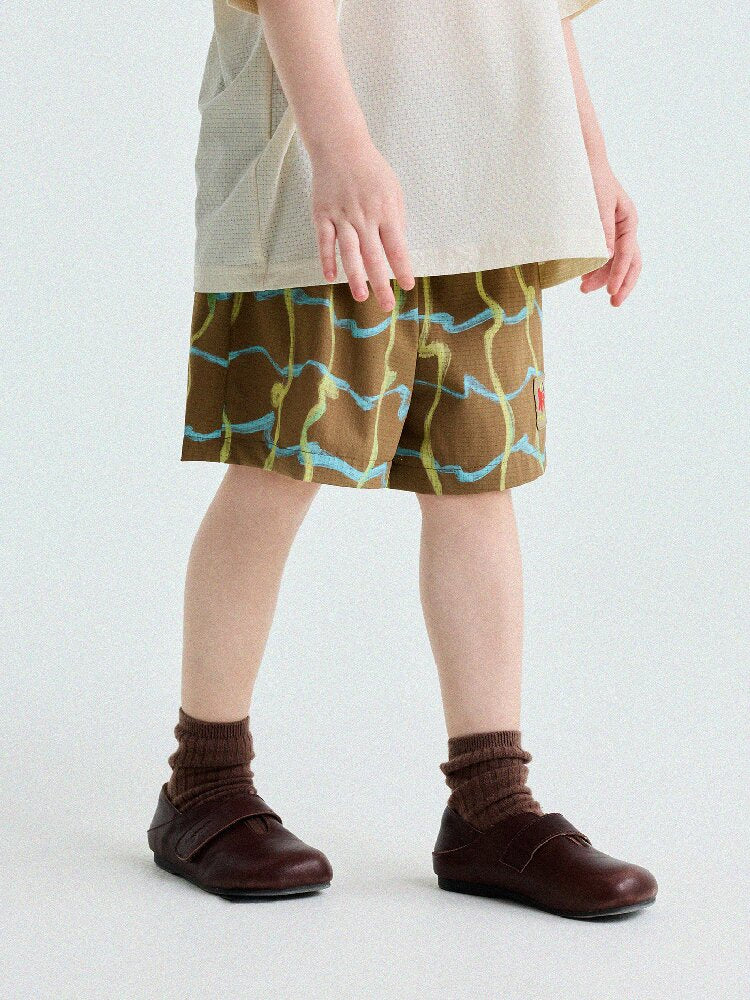 Abstract Line Quick-Dry Shorts ワッペン ハーフパンツ【mh0013197】