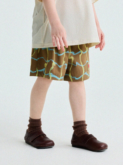 Abstract Line Quick-Dry Shorts ワッペン ハーフパンツ【mh0013197】