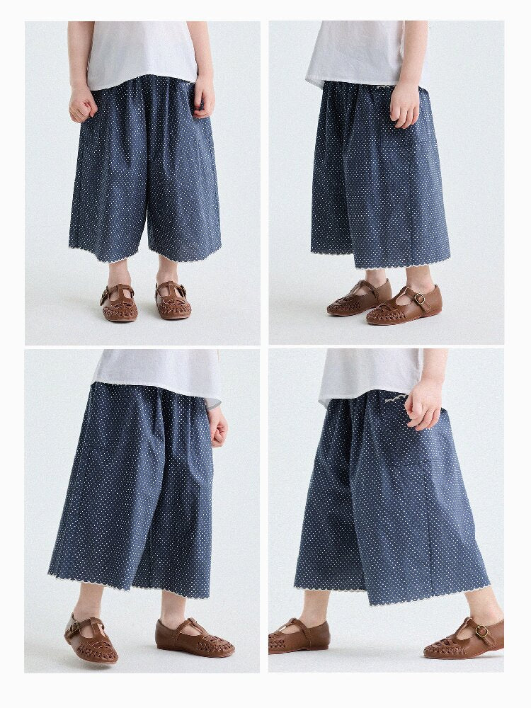 Embroidered Blouse and Polka Dot Pants スカラップ ドット柄 ブラウス ロングパンツ【mh0013194】